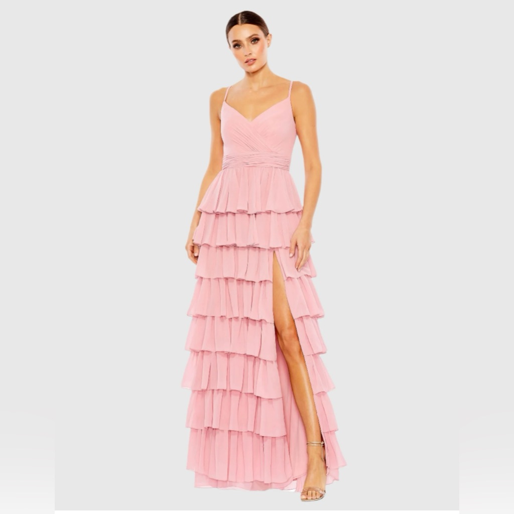 Ieena For Mac Duggal V-Neck Sleeveless Gown With Ruffled Skirt Sz 2 New Prom